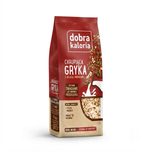 Chrupiąca gryka z melasą i migdałami 100g Dobra Kaloria — opakowanie, zdjęcie studyjne
