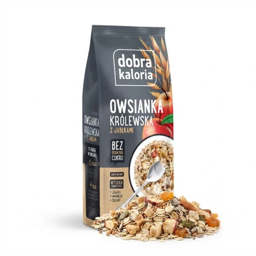 Owsianka królewska z jabłkami 320g Dobra Kaloria — opakowanie i zawartość produktu