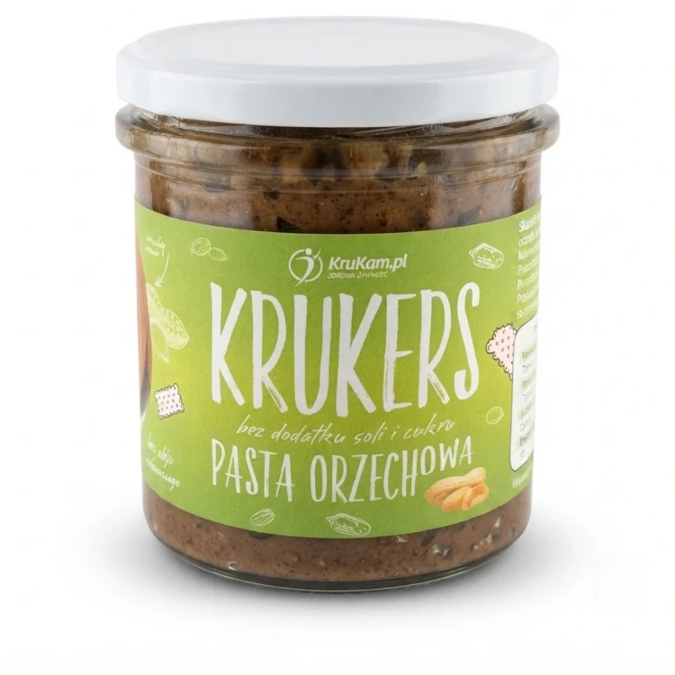 Chrupiąca pasta orzechowa Krukers 300g Krukam — opakowanie, zdjęcie studyjne