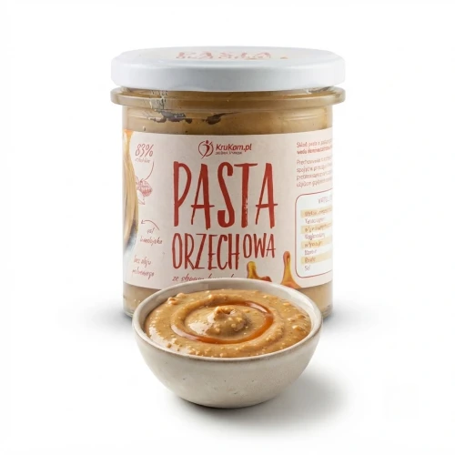 Pasta orzechowa słony karmel 300g Krukam — opakowanie i zawartość produktu