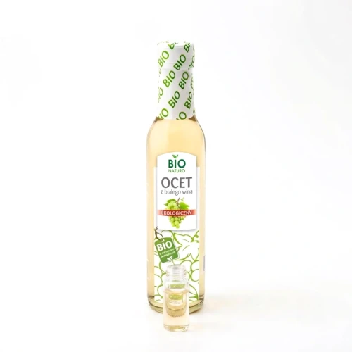 Ekologiczny ocet z białego wina BIO 250 ml Bio Naturo — opakowanie i zawartość produktu