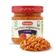 Paprykarz wegetariański z ryżem 160g Primavika — opakowanie i zawartość produktu
