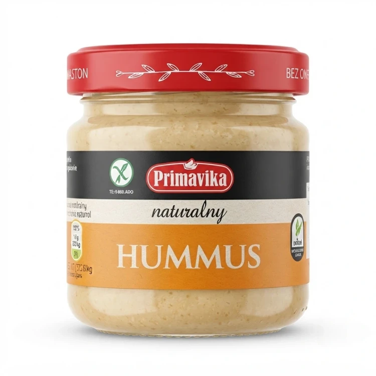 Hummus naturalny 160g Primavika — opakowanie, zdjęcie studyjne