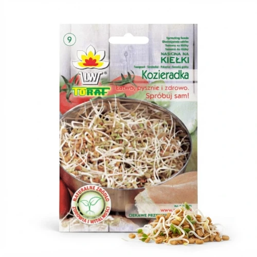 Kiełki - Kozieradka 20g Toraf — opakowanie i zawartość produktu
