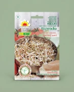Kiełki - Kozieradka 20g Toraf — opakowanie na tle w kolorze produktu