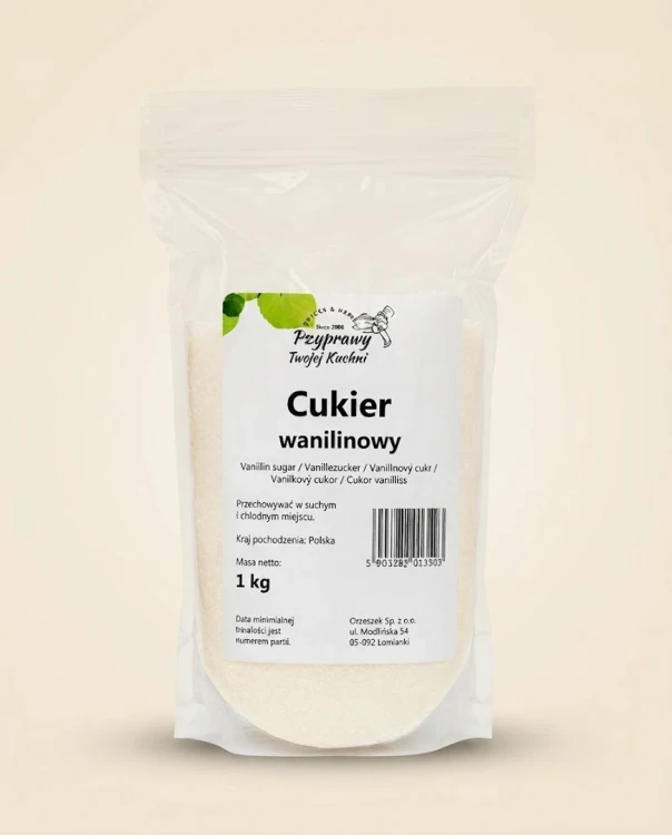 Cukier wanilinowy Przyprawy Twojej kuchni — opakowanie na tle w kolorze produktu