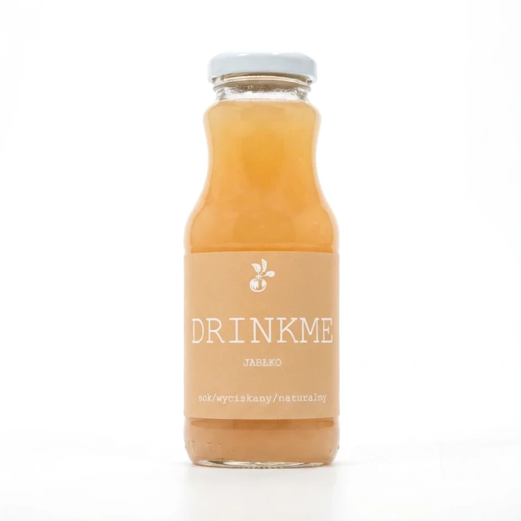Naturalny jabłkowy sok wyciskany DRINKME 250 ml Sadvit — opakowanie, zdjęcie studyjne