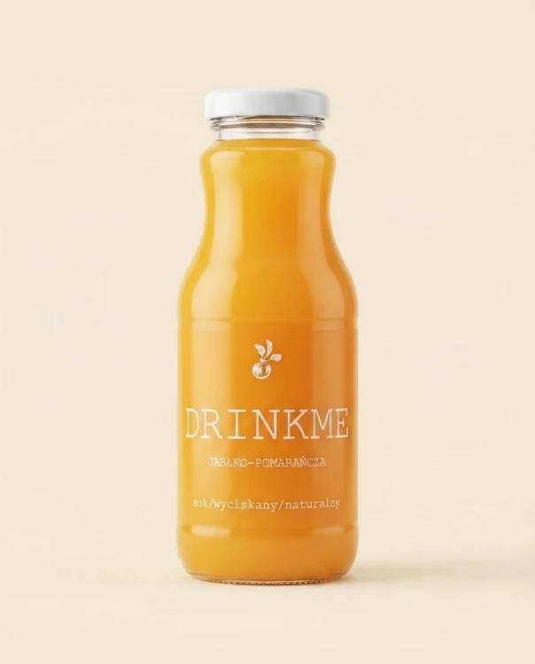 Naturalny sok wyciskany jabłko-pomarańcza DRINKME 250 ml Sadvit — opakowanie na tle w kolorze produktu