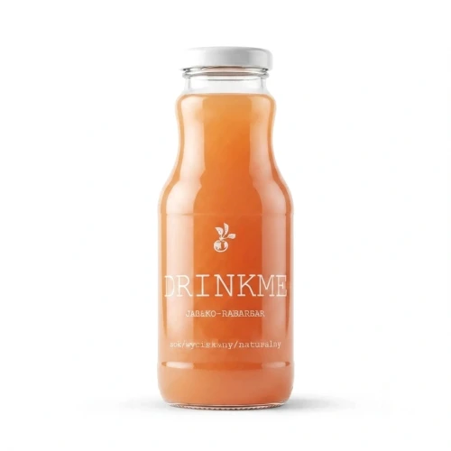 Naturalny sok wyciskany jabłko-rabarbar DRINKME Sadvit — opakowanie, zdjęcie studyjne