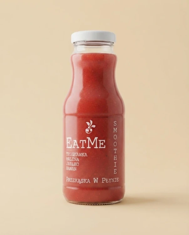 Smoothie truskawka. malina. jabłko. banan EATME 250 ml Sadvit — opakowanie na tle w kolorze produktu