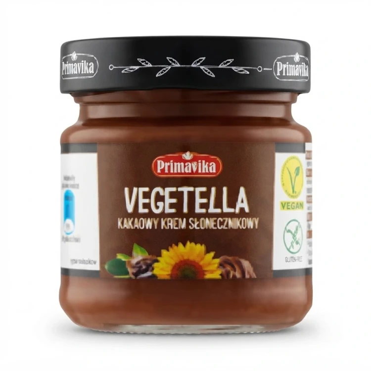 Vegetella – Kakaowy Krem Słonecznikowy 160g Primavika — opakowanie, zdjęcie studyjne