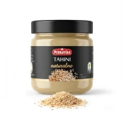 Tahini naturalne 185g Primavika — opakowanie i zawartość produktu