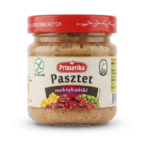 Pasztet meksykański 160g Primavika — opakowanie, zdjęcie studyjne