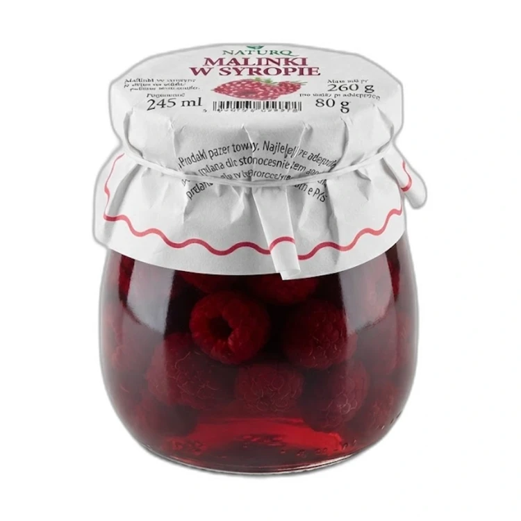 Malinki w syropie 260 g NATURO — opakowanie na białym tle