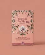 Organiczna herbatka ziołowa Beautiful Me English Tea Shop — opakowanie na tle w kolorze produktu