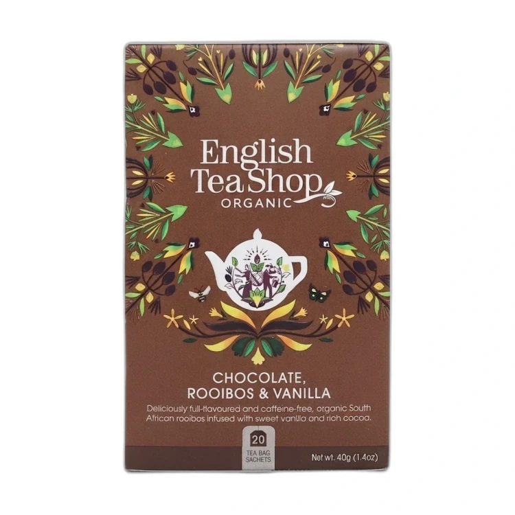 Ekologiczna herbatka ziołowa rooibos z ziarnami kakaowca i laskami wanilii English Tea Shop