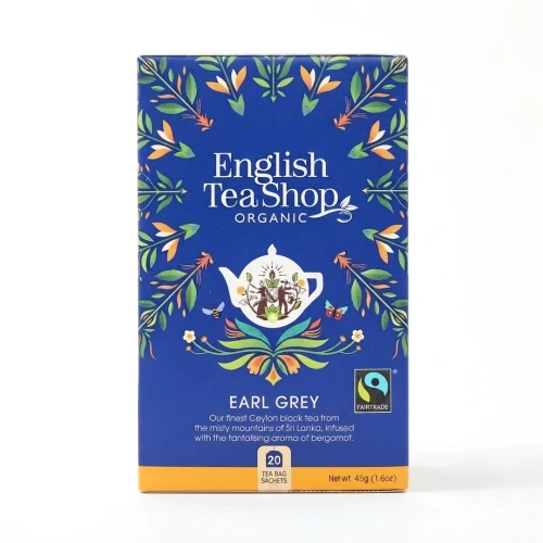 Organiczna herbata czarna z bergamotką English Tea Shop — opakowanie, zdjęcie studyjne