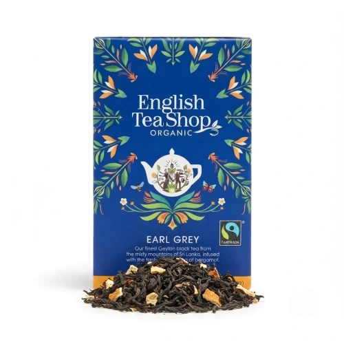 Organiczna herbata czarna z bergamotką English Tea Shop — opakowanie i zawartość produktu