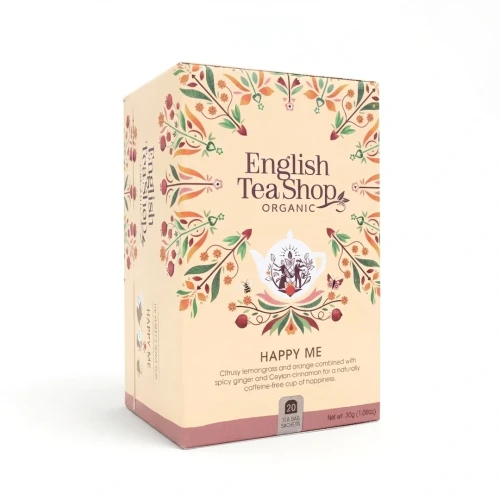 Organiczna herbatka ziołowa z trawy cytrynowej z jabłkiem. skórką pomarańczy i przyprawami - Happy Me English Tea Shop — opak