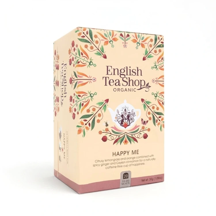 Organiczna herbatka ziołowa z trawy cytrynowej z jabłkiem. skórką pomarańczy i przyprawami - Happy Me English Tea Shop — opak