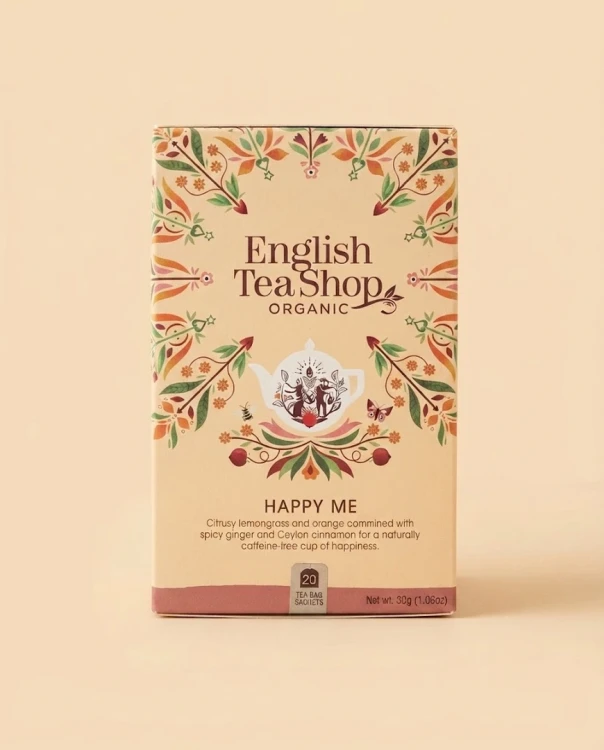 Organiczna herbatka ziołowa z trawy cytrynowej z jabłkiem. skórką pomarańczy i przyprawami - Happy Me English Tea Shop — opak