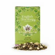 Organiczna zielona herbata z jaśminem i dzikim bzem English Tea Shop — opakowanie i zawartość produktu