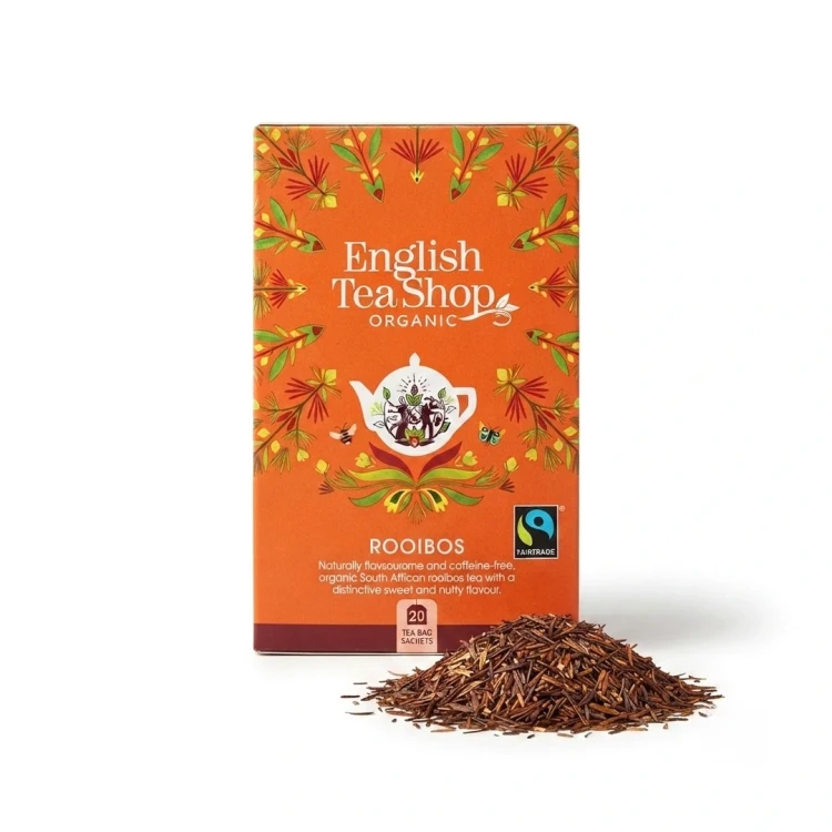 Herbatka rooibos English Tea Shop — opakowanie i zawartość produktu