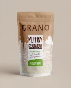 Bezglutenowe muffiny czekoladowe - mieszanka do pieczenia 500g Grano — opakowanie na tle w kolorze produktu