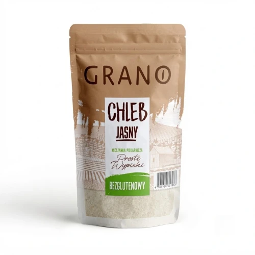Jasny chleb bezglutenowy - mieszanka do pieczenia 500g Grano — opakowanie, zdjęcie studyjne