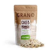 Promnicki chleb z ziarnami bezglutenowa mieszank do pieczenia 500g Grano — opakowanie i zawartość produktu