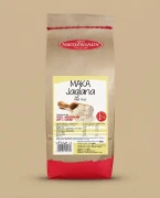 Mąka jaglana 1kg Młyn Niedźwiady — opakowanie na tle w kolorze produktu