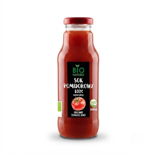 Ekologiczny sok pomidorowy 300 ml Bio Naturo — opakowanie, zdjęcie studyjne