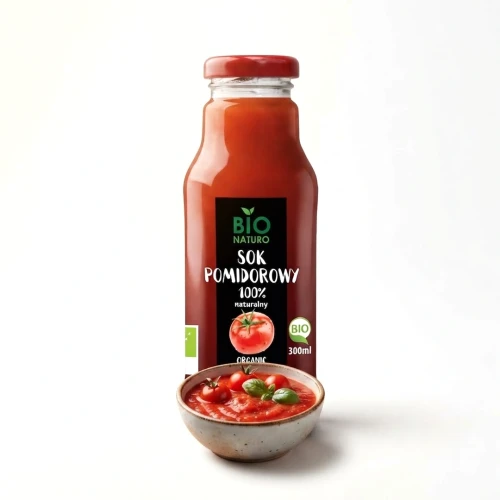 Ekologiczny sok pomidorowy 300 ml Bio Naturo — opakowanie i zawartość produktu