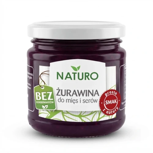 Żurawina do mięs i serów 220g Naturo — opakowanie, zdjęcie studyjne