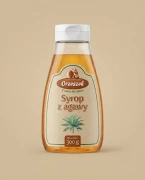 Syrop z agawy Orzeszek — opakowanie na tle w kolorze produktu