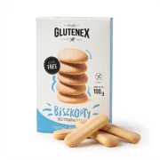 Bezglutenowe biszkopty bez dodatku cukru 100g Glutenex — opakowanie i zawartość produktu