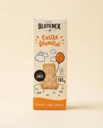 Bezglutenowe ciastka bananowe 100g Glutenex — opakowanie na tle w kolorze produktu