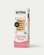 Bezglutenowe ciastka kruche 120g Glutenex — opakowanie na tle w kolorze produktu