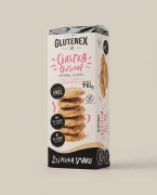 Bezglutenowe ciastka owsiane 140g Glutenex — opakowanie na tle w kolorze produktu