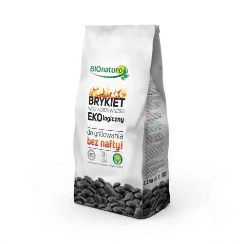 Ekologiczny brykiet węgla drzewnego do grilla 2.2 kg Bio Naturo — opakowanie, zdjęcie studyjne