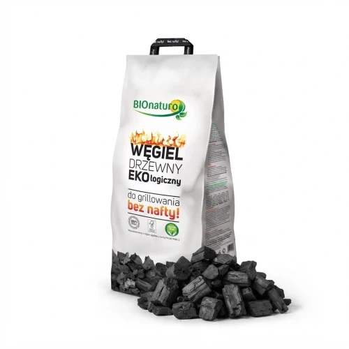 Ekologiczny węgiel drzewny do grilla 2.2 kg Bio Naturo — opakowanie i zawartość produktu