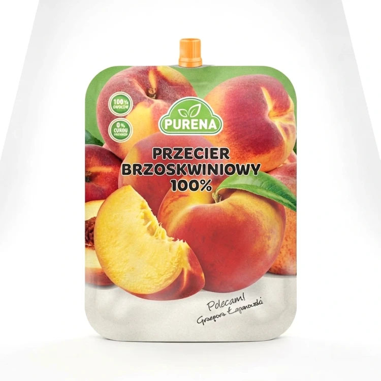 Przecier brzoskwiniowy 100% 300g Purena — opakowanie, zdjęcie studyjne