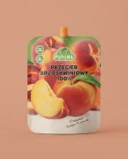 Przecier brzoskwiniowy 100% 300g Purena — opakowanie na tle w kolorze produktu