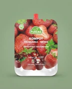 Kompot truskawek i wiśni - koncentrat 340g Purena — opakowanie na tle w kolorze produktu