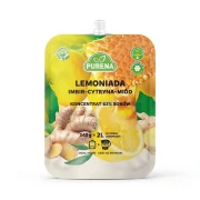 Lemoniada imbir-cytryna- miód - koncentrat 340g Purena — opakowanie, zdjęcie studyjne