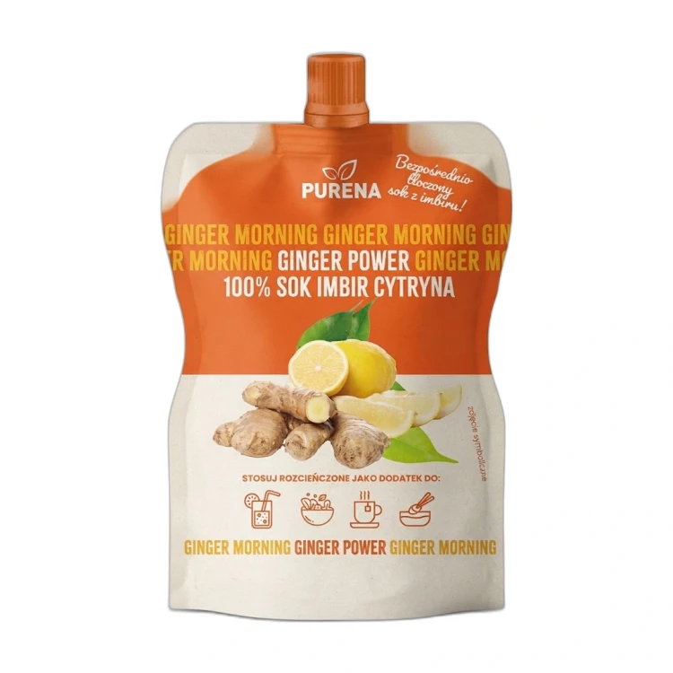 Shot z imbiru i cytryn 100% - koncentrat 180g Purena — opakowanie na białym tle