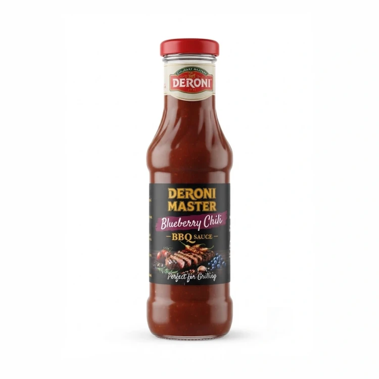 SOS DO BARBECUE - BORÓWKA I CHILI 340g DERONI — opakowanie, zdjęcie studyjne