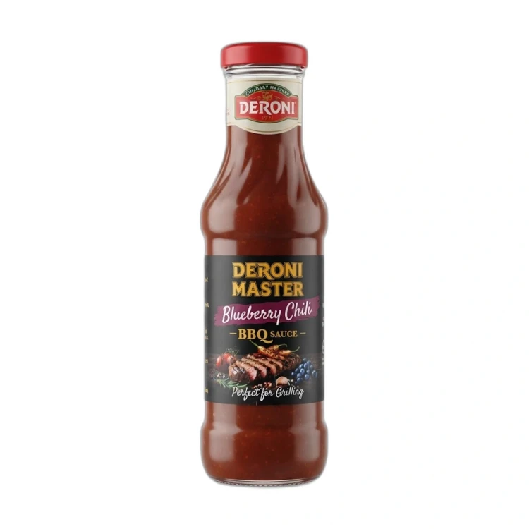 SOS DO BARBECUE - BORÓWKA I CHILI 340g DERONI — opakowanie na białym tle