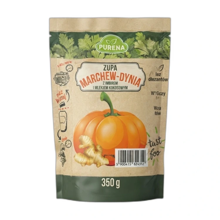 Zupa marchew-dynia z imbirem 350 g PURENA — opakowanie na białym tle