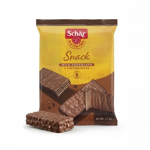 Wafel bezglutenowy z orzechami laskowymi w polewie czekoladowej 35 g Schär — opakowanie i zawartość produktu